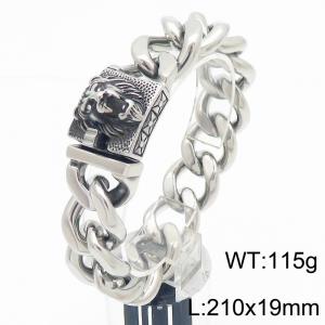 Punk retro personalized stainless steel 210 × 19mm Cuban chain retro lion head buckle domineering silver bracelet - KB186875 -MZOZ